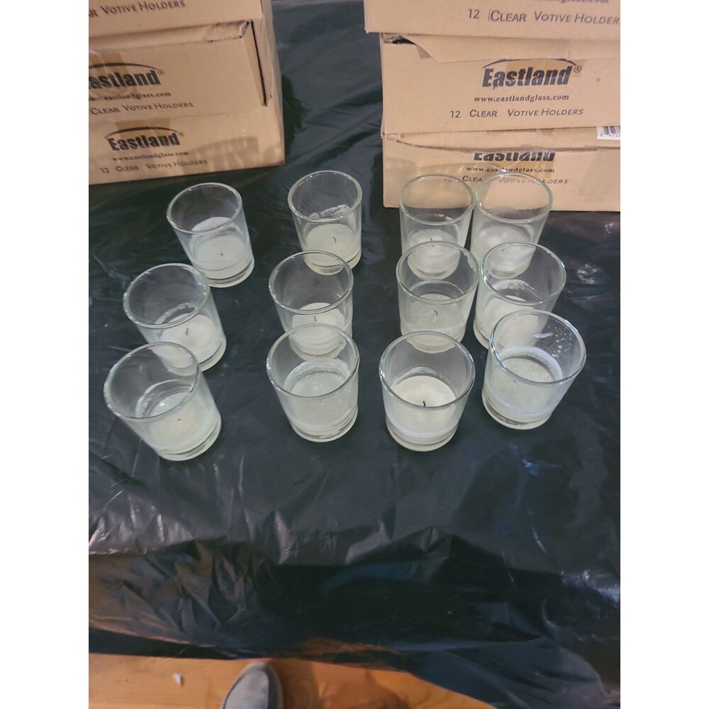 Set of 12 Eastland® Clear Standard Glass Votive Candle Holders W/used Candles